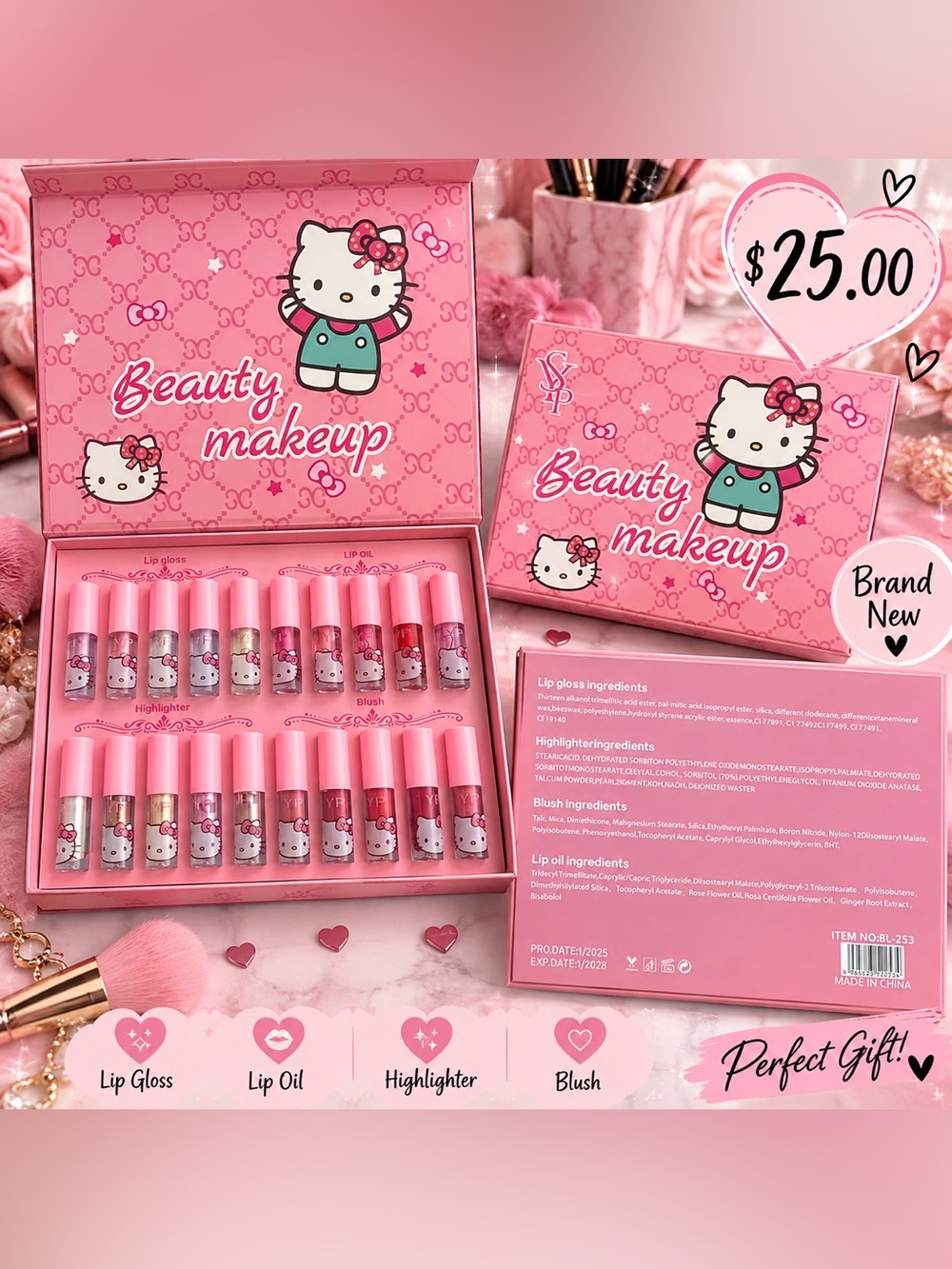 Hello Kitty Pink Lip Gloss & Lip Oil Beauty Makeup Set